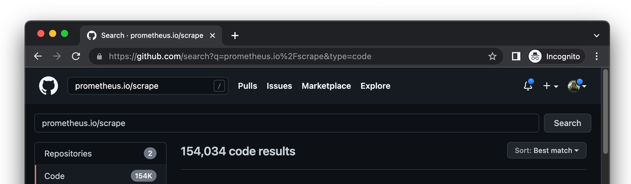 prometheus scrape github search results